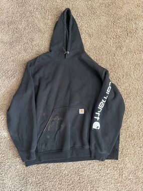 Carhartt Black Crewneck Hooded Sweatshirt with White Sleeve Logo